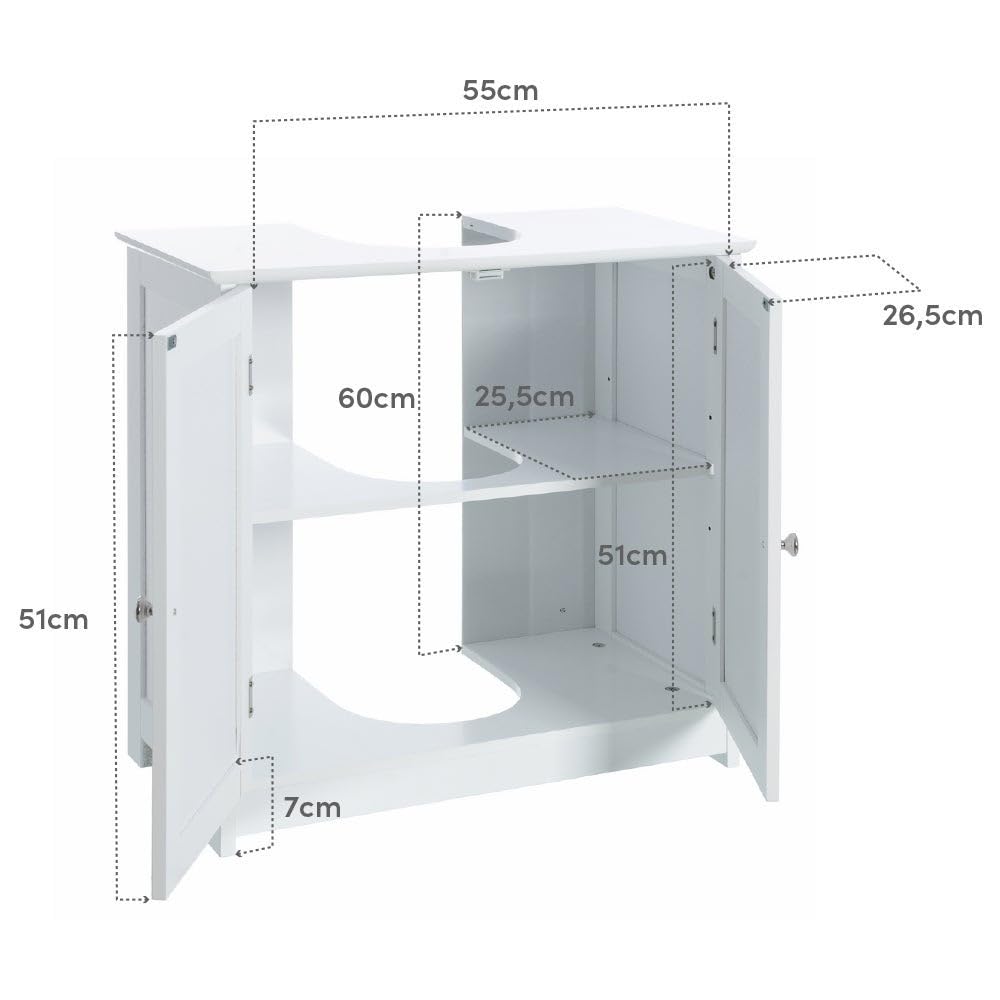 LOLAhome Mueble Bajo Lavabo pie de Madera Blanco, Mueble Baño de 60x30x60 cm