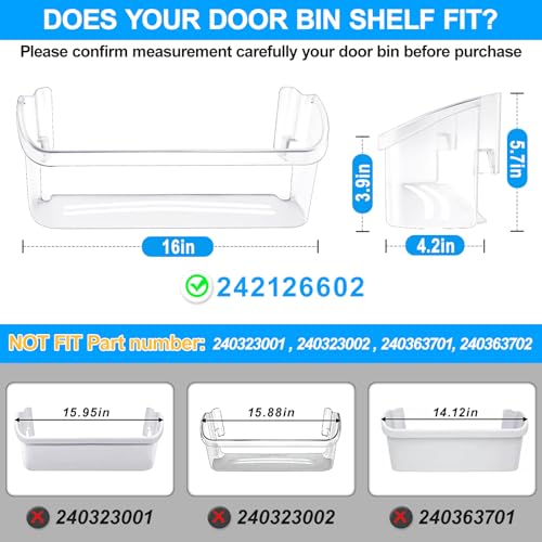 Image of [2 PACK] UPGRADED 242126602 Refrigerator Door Bin Shelf Replacement For Frigidaire Door Shelf Replacement -LFSS2612TF0 LFSS2612TF4 Frigidaire Door Bin Bottom Shelf Parts 2421266 PS12364199 Shelves