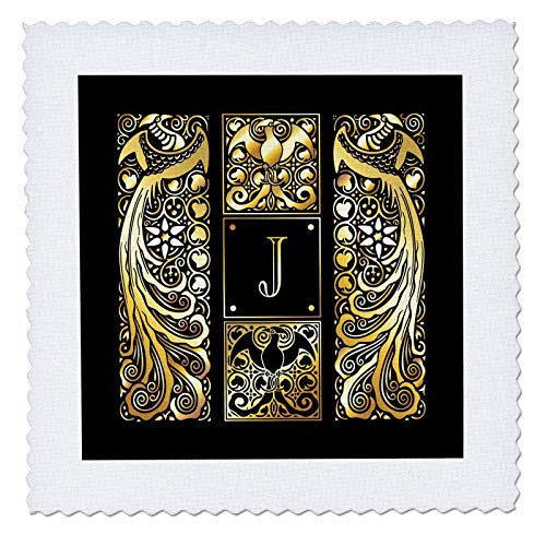 16x16 inch Quilt Square - Image of Art Nouveau Peacocks- Monogram Letter J- not foil Embossed Monograms-Peacocks- Letter J