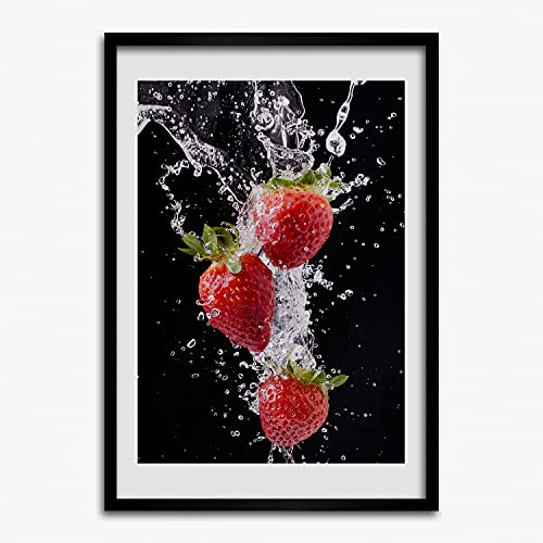 Cadre photo 40x60 cm affiche fraises, peinture tableau moderne déco cadre bois MDF