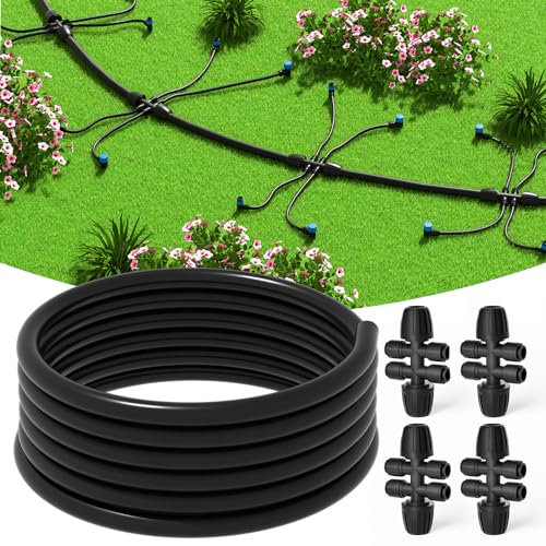 MIXC 50 FT 1/2 Inch Drip Irrigation Tubing Kit:Premium Garden and Landscape Watering System with 4 Quick Connector 4-Way Connector