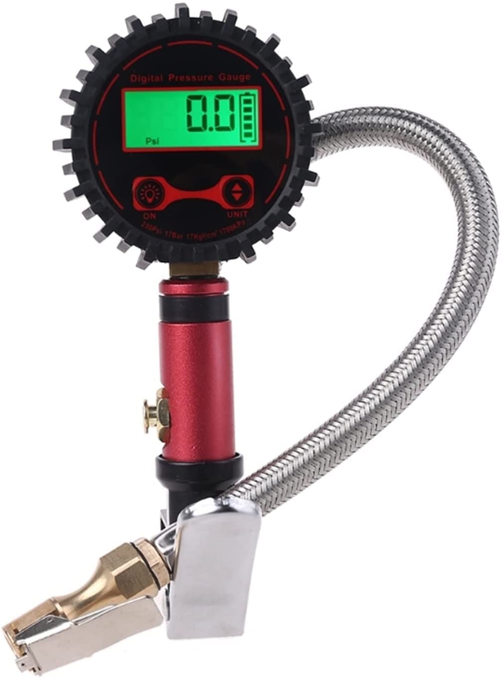 Inflador de neumáticos Digital con manómetro de 250 PSI, Esfera Luminosa de fácil Lectura LCD retroiluminada Digital