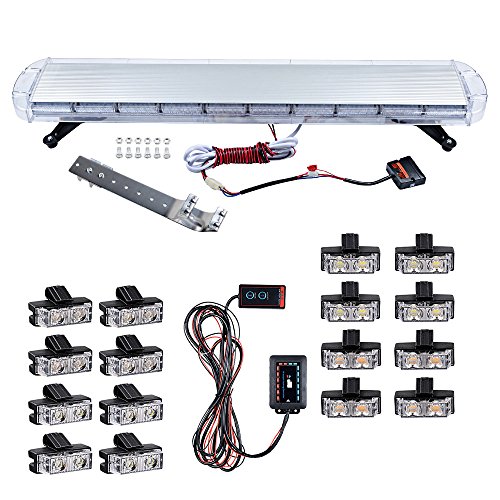 Astra Depot Combo AMBER WHITE 47 inch 88-LED Emergency Beacon Strobe Light Bar + 16pcs 2-LED Flashing Control Grille Strobe Light Warning Hazard Car Tow Truck Plow