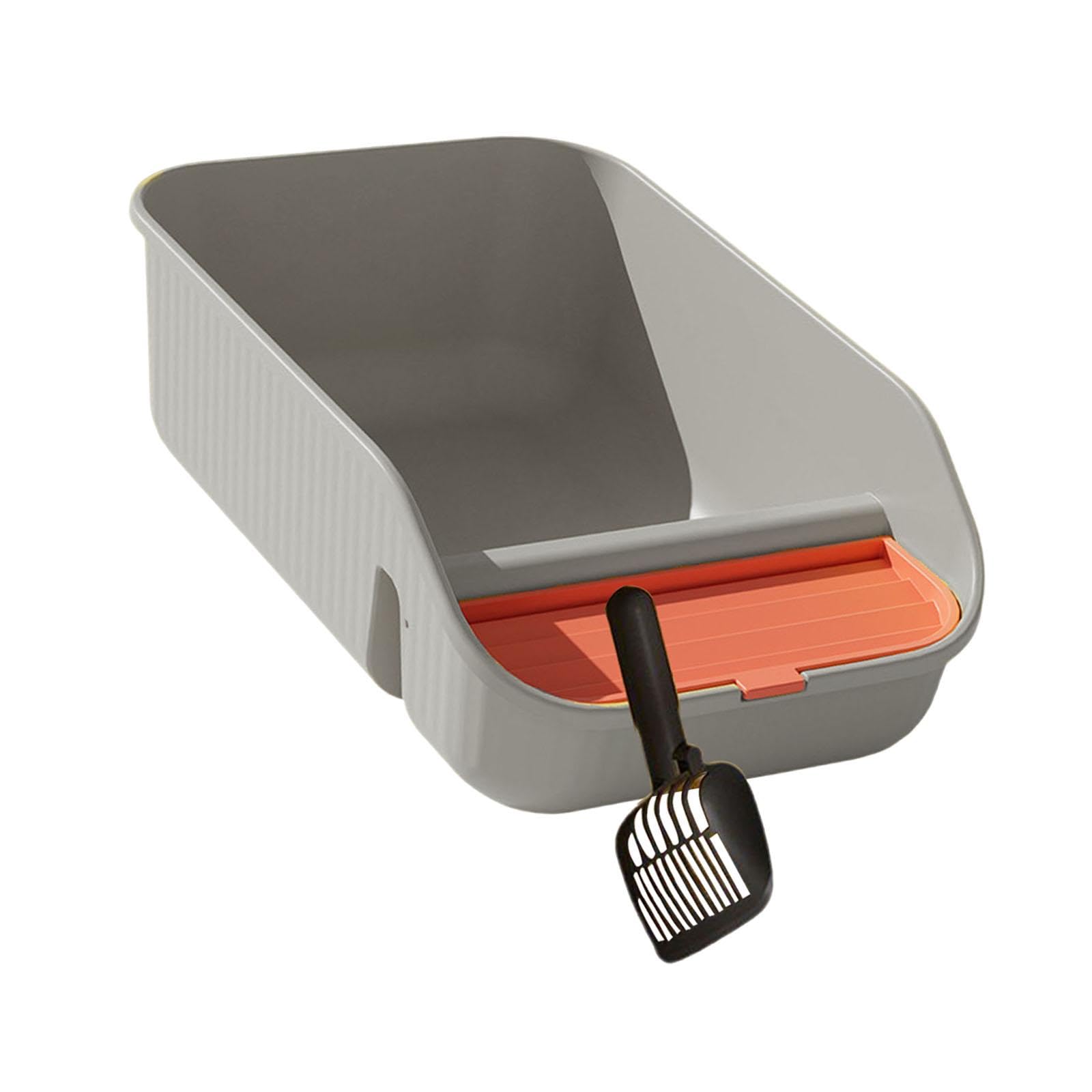 Cat Litter Box for Indoor Cats with Scoop Open Top High Sided for Kitty Small Animals, Gray