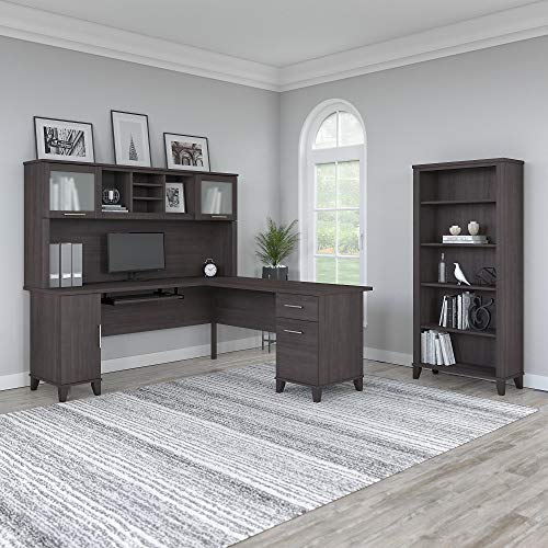 Bush-SET011SG-Somerset-72-Inch-W-L-Shaped-Desk-wHutch-and-5-Shelf-Bookcase-Storm-Gray