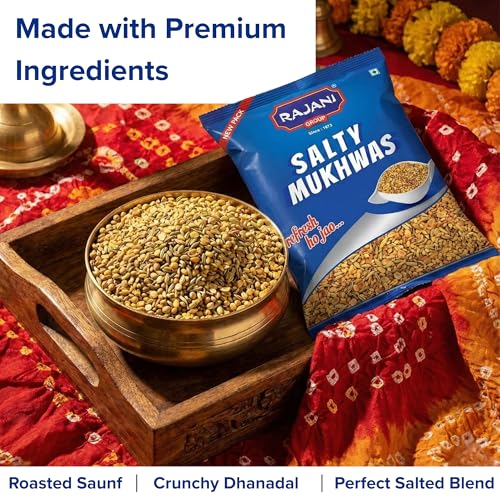 Image of RAJANI Salty Mukhwas 1Kg Pouch, Digestive Mukhwas with Saunf & Dhanadal | Crunchy, Roasted & Salted Fennel Seeds Mouth Freshener | After-Meal Premium Mukhwaas | After Meal Snacks | Helps Digestion