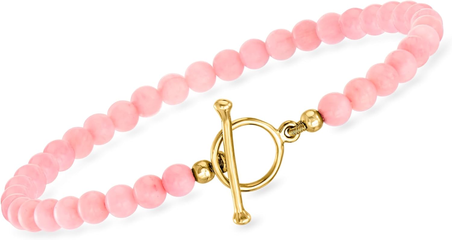 Ross-Simons 3.5-4mm Pink Coral Bead Charm-Compatible Toggle Bracelet in 18kt Gold Over Sterling