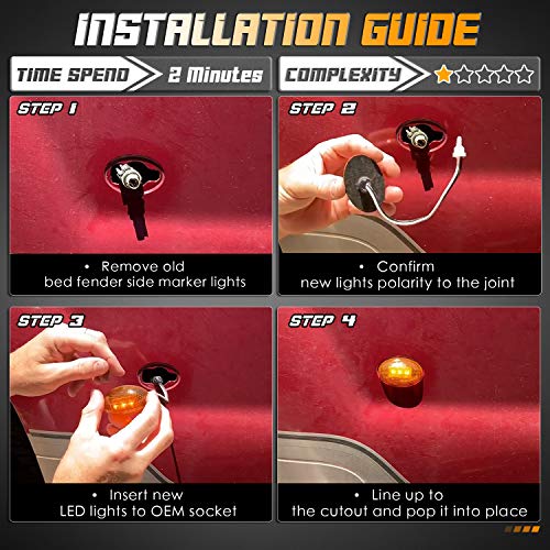 Hercoo Led Dually Bed Fender Side Marker Lights Front Rear Lamps Compatible With Ford 1999-2010 F350 F450 F550 Super Duty, Amber & Red #TOP5