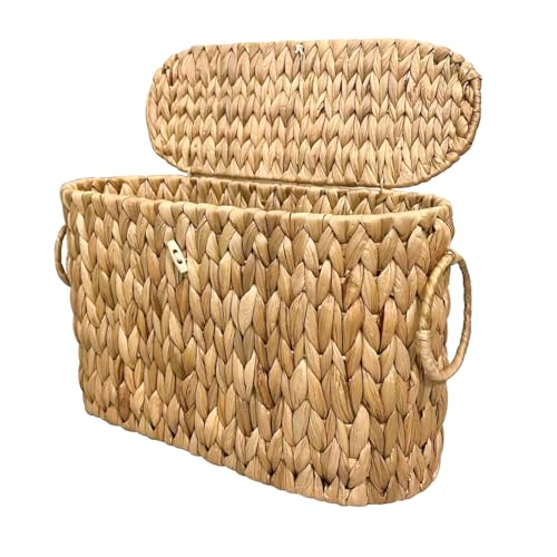 Coeusy Toilet Paper Basket with Lid,Wicker Basket for Bathroom Organizers and Storage,Holds Up to 6 Mega Rolls, Decorative Hand-Woven Rattan Bathroom Decor Accessories,Natural Water Hyacinth
