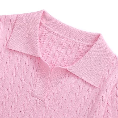 Girls Short Sleeve Polo Shirt Summer Knit School Uniform Blouse V Neck Cable Pullover Sweater Tops 5-14 Years4