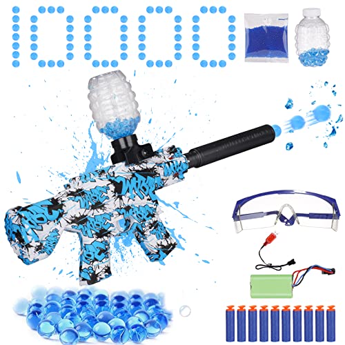 Gel Blaster, Blaster À Boules de Gel électrique, Pistolet Splash Ball avec 10000 Munitions, 10 Fléchettes et Lunettes de Protection, Pistolet Jouet pour Jeux de tir en équipe en Plein Air