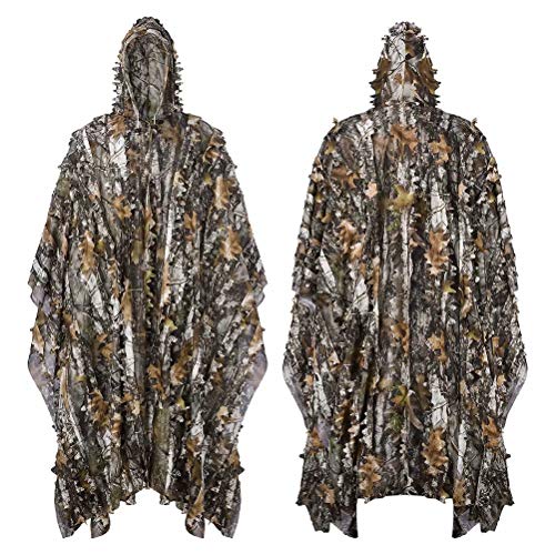 Tongcamo Hunting Ghillie Suit Poncho 3D Bionic Leafy Camouflage Clothing for Jungle Hunting, Wildlife Photography, Bird Watching,Halloween, Shooting
