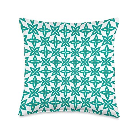 Tee4Tu / Cookie Money Design Moroccan Tile Inspired (5) Teal, Cream, White-Habitat Throw Pillow, 16x16, Multicolor Cover