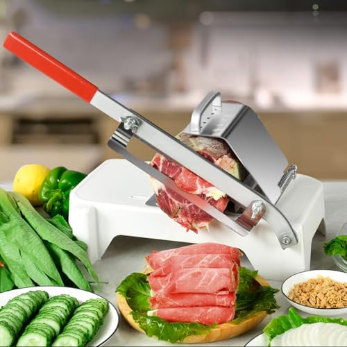 Cortadoras manuales de carne, cortadora de alimentos, cortadora de pan, máquina de acero inoxidable con botón, espesor ajustable, tapa de carne, entrega automática de carne, para carne congelada