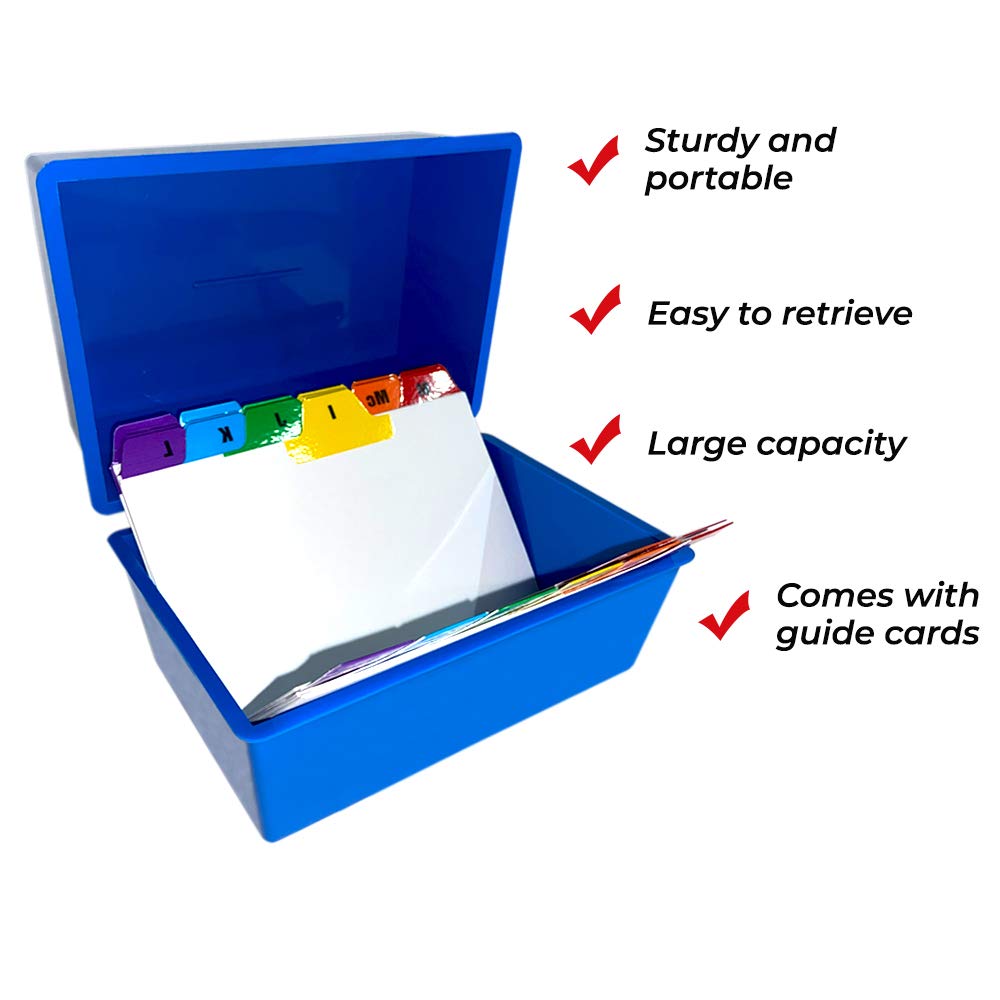 Indigo® 5x3" Blue Index Card Box with A-Z Mylar-Coated Guide Cards - Durable Filing Storage Box for Office Home & School Use - Image 2