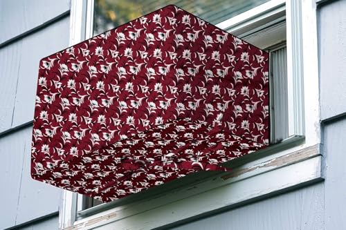 Image of The Furnishing Tree Elastic fit waterproof Polyester window ac cover suitable for Croma 1.5 Ton, Dustproof cover for inner and outer section, In CM: (62.23x66.04x43.18), Floral Pattern Dark Brown