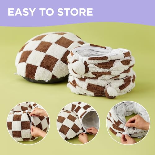 Image of Lesure Cat Tunnel Bed for Indoor Cats - Cute Cat Donut Tunnel Toys for Small Large Cats with Washable Circle Cushion, Round Pet Peekaboo Cave Toy for Kitten /Puppy /Rabbit, Standard Brown Checks