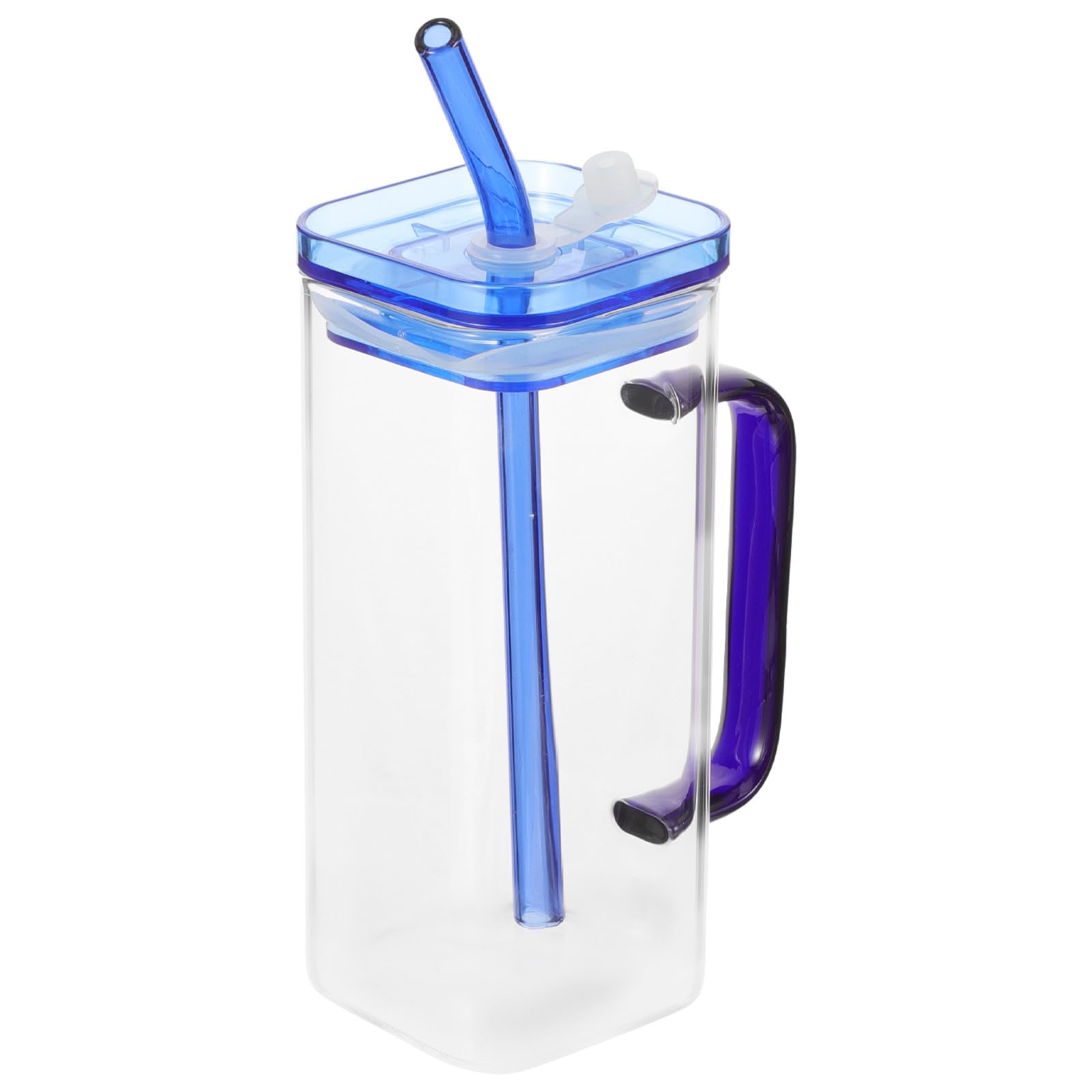 Toyvian Square Borosilicate Glass Cup with Lid and Straw, 350ml Single-Layer Water Glass for Cold Brew, Iced Coffee, Juice – Wide Mouth Reusable Tumbler for Home and Office