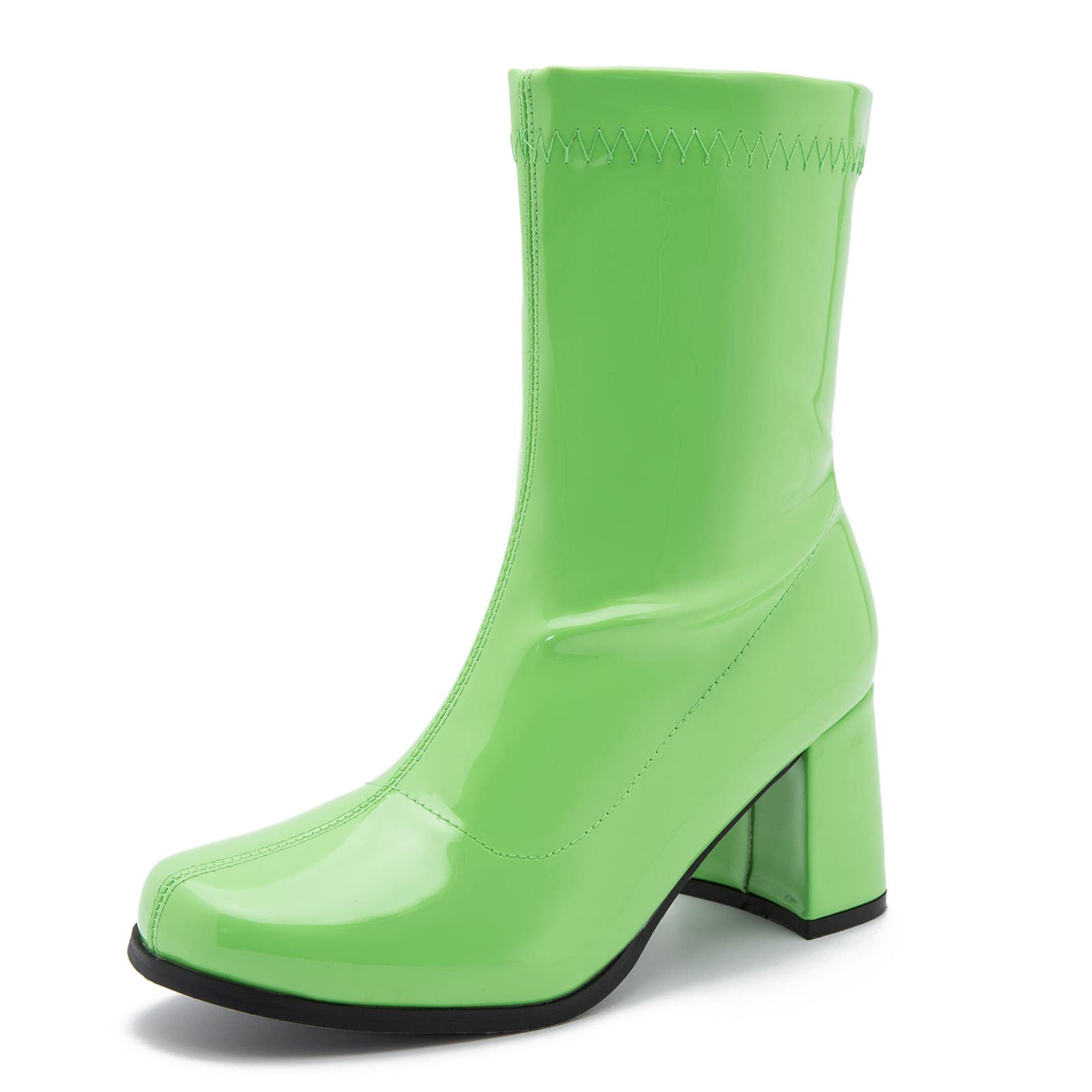 LIURUIJIA Women's Gogo Boots Mid Calf Block Heel Square Toe Zipper Boots Low Heel Short Booties