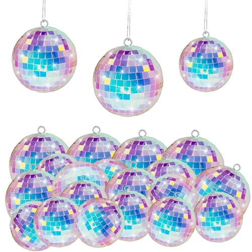 Lot de 19 boules disco argentées à suspendre - Mini boules à facettes argentées - Boule à facettes à suspendre - Boule disco pour fête - Boule disco classique