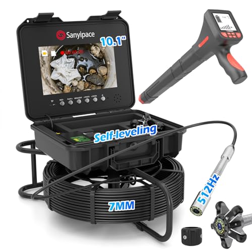 Image of Sanyipace Sewer Inspection Camera, 328FT /100M Drain Camera with Locator, 7MM Stiffer Cable, Self-Leveling, 512Hz Transmitter, 10.1 inch Screen Pipe Camera, 32GB Card, Distance Counter