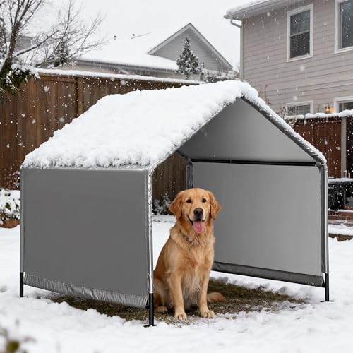 4'x 4'x 3.3' Dog Shade Shelter, Outdoor Dog Tent Dog House Canopy Waterproof, Sun Protection with Ground Stakes for Pet Medium Large Dogs, Cats, Pigs, Chicken, Goose
