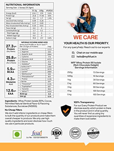 Image of MyFitFuel MFF Whey Protein 90 Isolate | 4 Kg, 120 Servings (Rich Chocolate Delight) | Pure 100% Isolate Protein