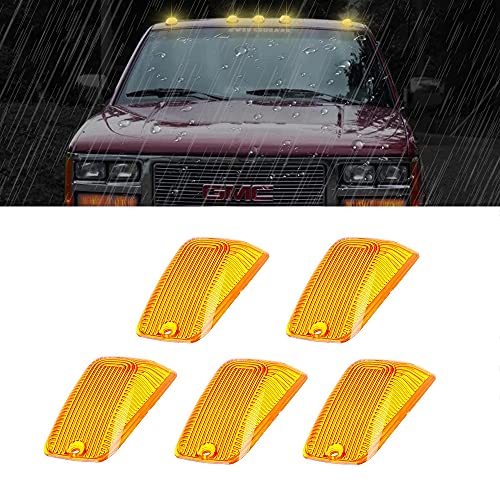 MARLBSTON 5 X Cab Marker Light Amber Cover Compatible with 1988-2002 Chevy/GMC C1500 C2500 C3500 K1500 K2500 K3500 Pickup Trucks, Cab Roof Running Lights, Top Clearance Light (Only Cover)