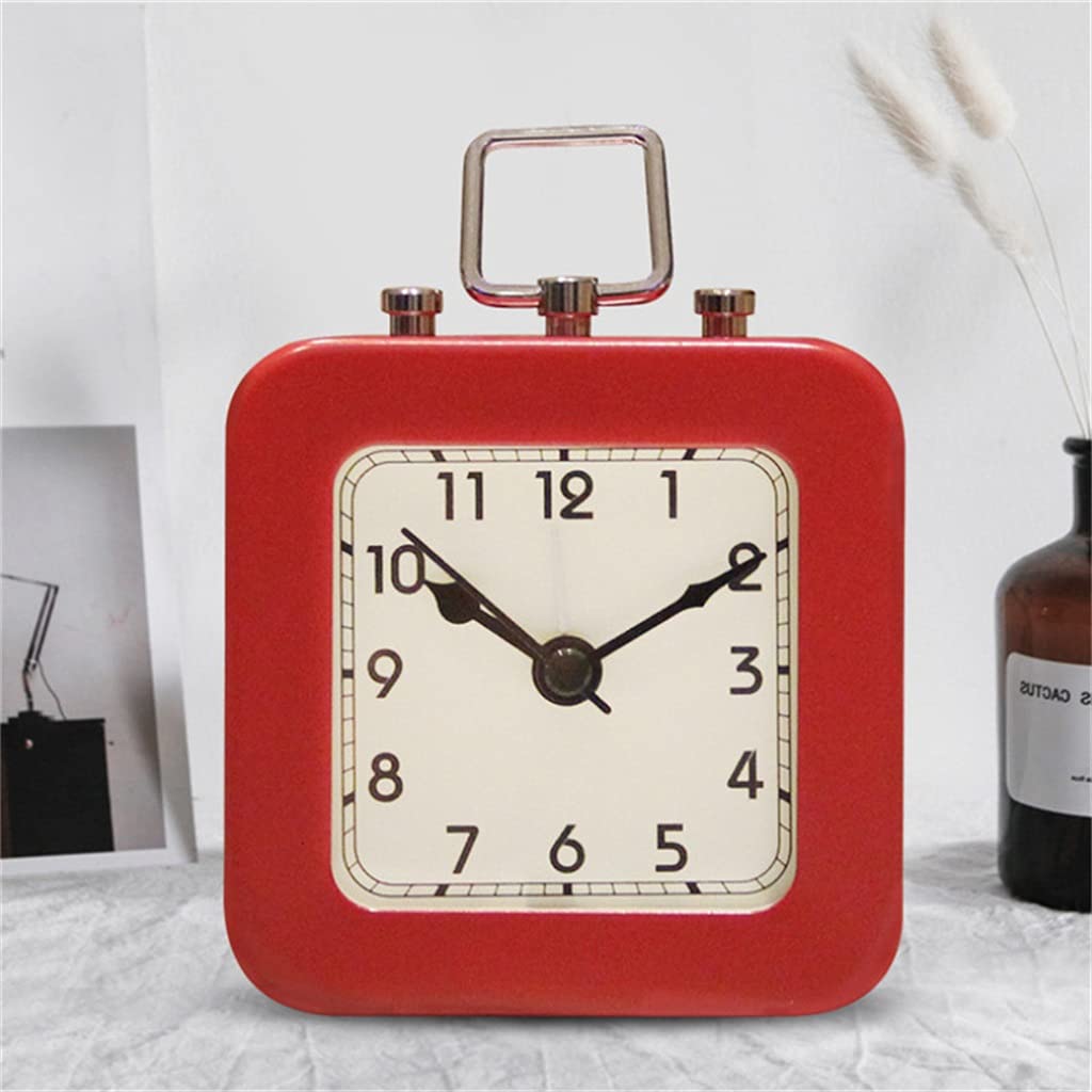 kuaidh Multi-Functional Digital Alarm Clock Nordic Simple Metal Square Silent Alarm Clock with Handle Bedside Table Clock E