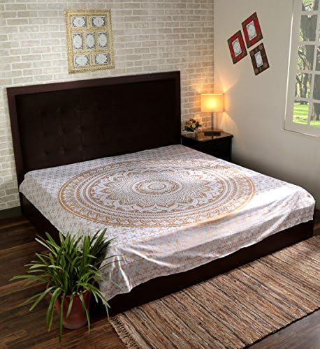 Duży dywan ścienny ombre – biały i złoty – 228 x 274 cm – dywany ścienne z czystej bawełny złoty dywan ścienny w stylu boho Hippie