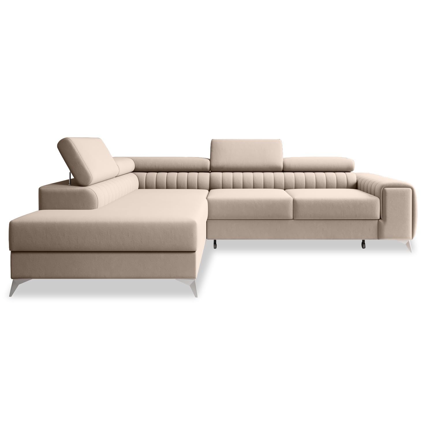 INTENSE DECO Canapé d'angle Gauche Convertible Isaac Velours Beige