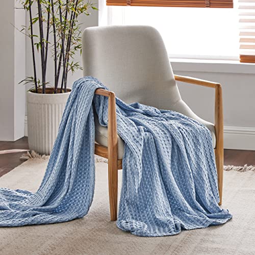 Image of Bedsure Cooling Cotton Waffle Twin XL Blanket - Lightweight Breathable Blanket of Rayon Derived from Bamboo for Hot Sleepers, Luxury Throws for Bed, Couch and Sofa, Sky Blue, 66x90 Inches