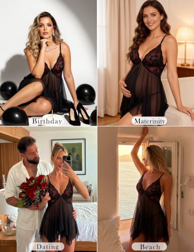 Image of Avidlove Women Lace Lingerie Front Closure Babydoll V Neck Nightwear Sexy Chemise Nightie