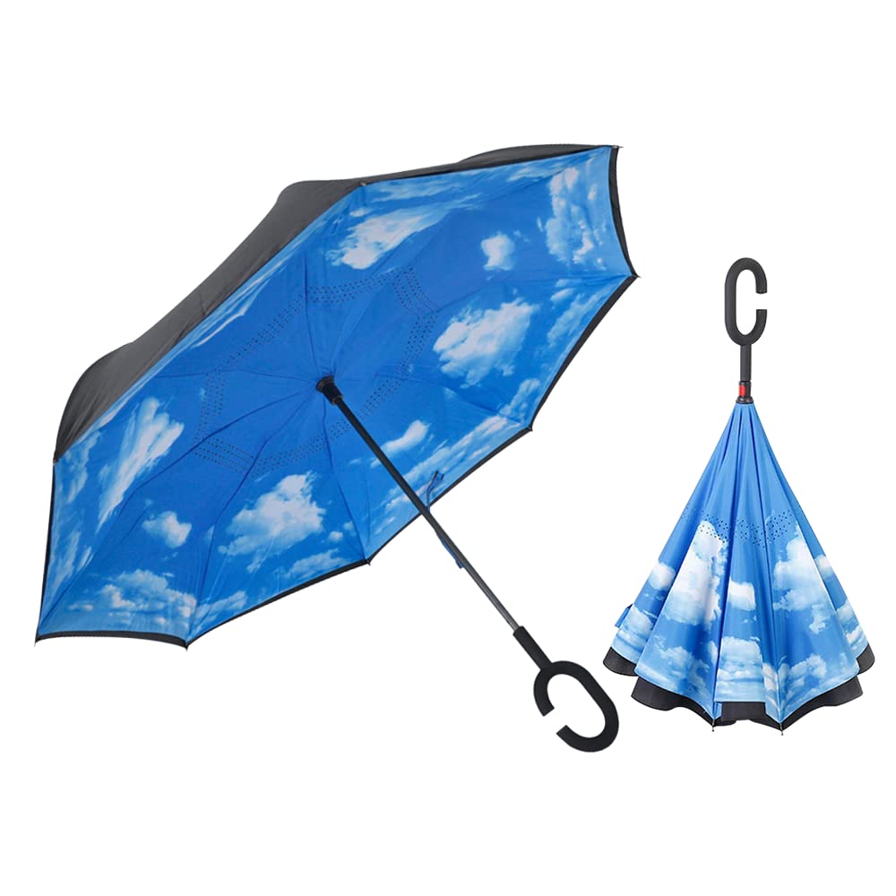 LLanxiry Umbrella,Inverted Reverse Upside Down Umbrellas with CShaped Handle, AntiUV