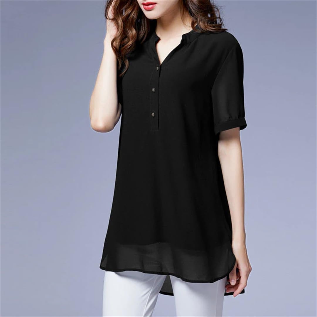 Camicette da donna con scollo a V, casual, a maniche corte, estive, irregolari, a tunica