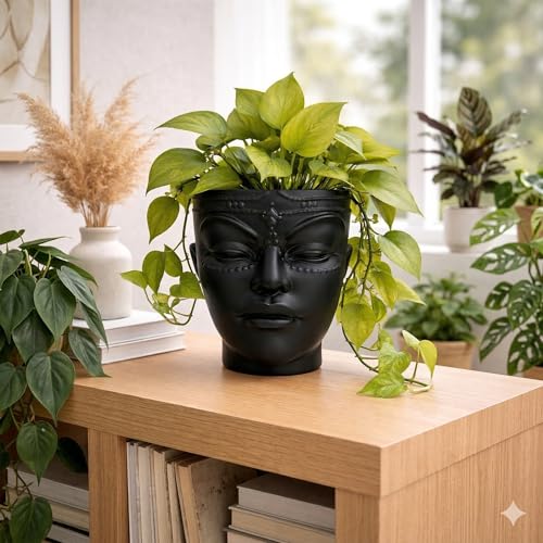 Image of Ceramic Lady Face Wall Hanging Planter | 17.5 x 13.5 cm Abstract Face Vase for Indoor Wall, Living Room, Balcony & Home Decor (Black Wall Hanging & Table Top)