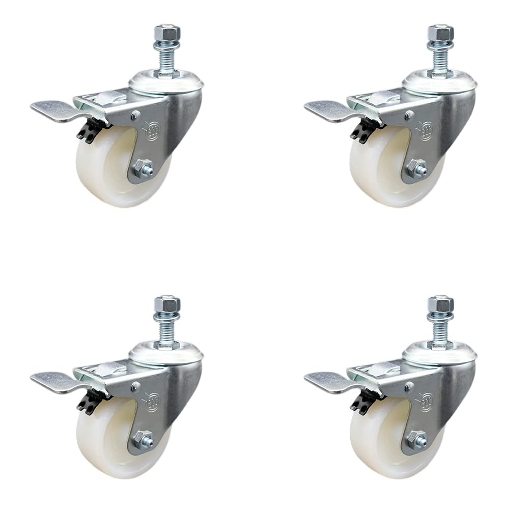 Stainless Steel Nylon Swivel Threaded Stem Caster Set of 4 w/3