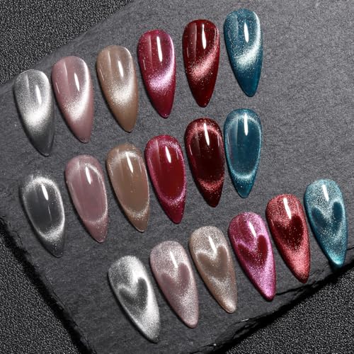 Set de 6 esmaltes gel Cat Eye con imán y base miniatura 4