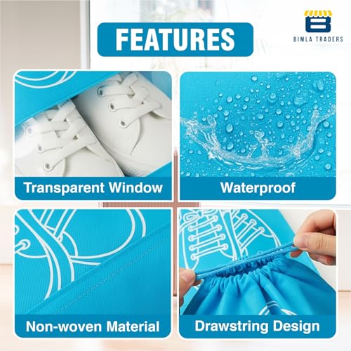 Image of Btag Shoe Bag for Travel & Storage | Water-Resistant Shoe Organizer for Men & Women | Portable, Foldable Shoe Cover for Luggage & Closet | Travel Accessories for Footwear Protection (Blue,Pack of 12)