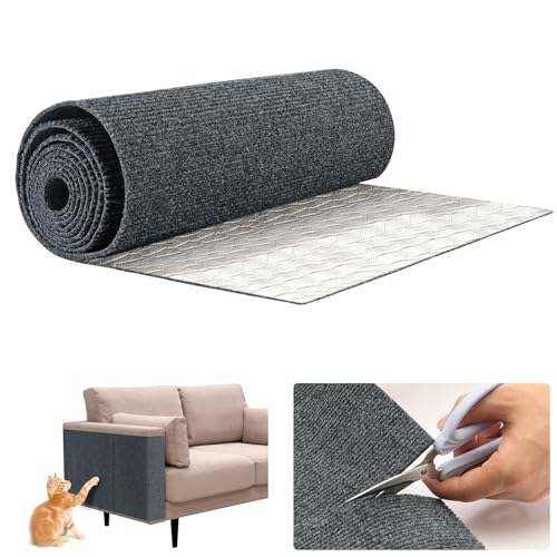79 * 15.8IN Cat Scratch Pads Mat Carpet Protector,Easy-Cut Highly Viscous Pets Scratch Carpet for Floor Doorway Porch,DIY Floor Mat Prevent Carpets from Scratching or Wearing,6.56ft Cat Pad(Grey)
