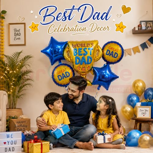Image of Propsicle Trophy Foil Balloon Set for Dads Birthday Decoration, Pack of 5 | For papa, husband and grandfather birthday surprises, Father's Day celebrations, 40th 50th 60th milestones and home parties