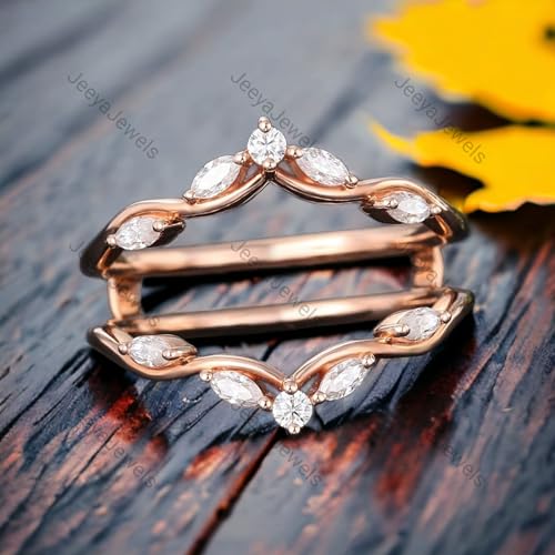 Marquise Cut Moissanite Enhancer Wedding Ring Customaized Everyday Rose Gold Ring Prong Setting Unique Stackable Ring Enhance Art Deco Double Band Birthday Gift3