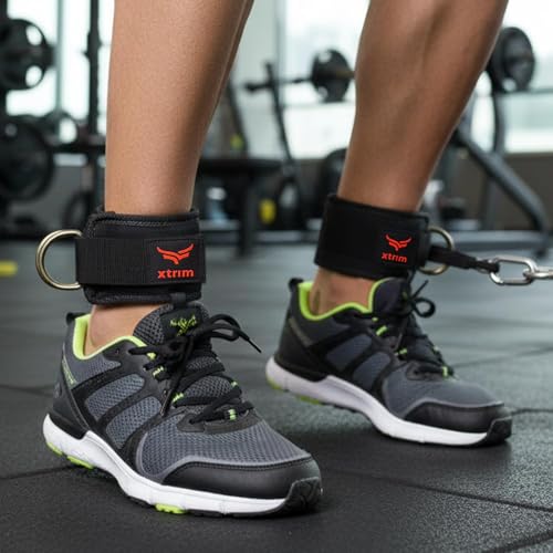 Image of XTRIM Unisex Ankle Straps with Metal D-Rings for Cable Machine, Red | With Padded Neoprene Support, For Glutes Workouts, Curls & Hip Abductors