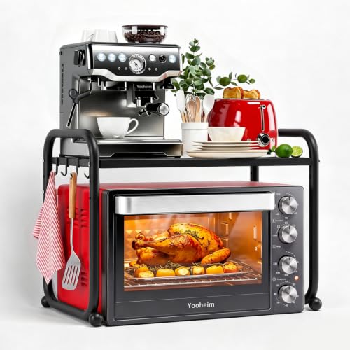 Yooheim Soporte Microondas, 2 Niveles, Ancho & Altura Ajustable, Negro