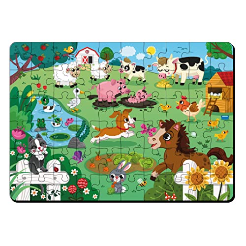 Image of Mini Leaves Farm Animal Puzzle | Premium Wooden Floor Puzzle for Kids | Puzzle Set with Wooden Box - Size 380 x 280 MM (48 Pieces)