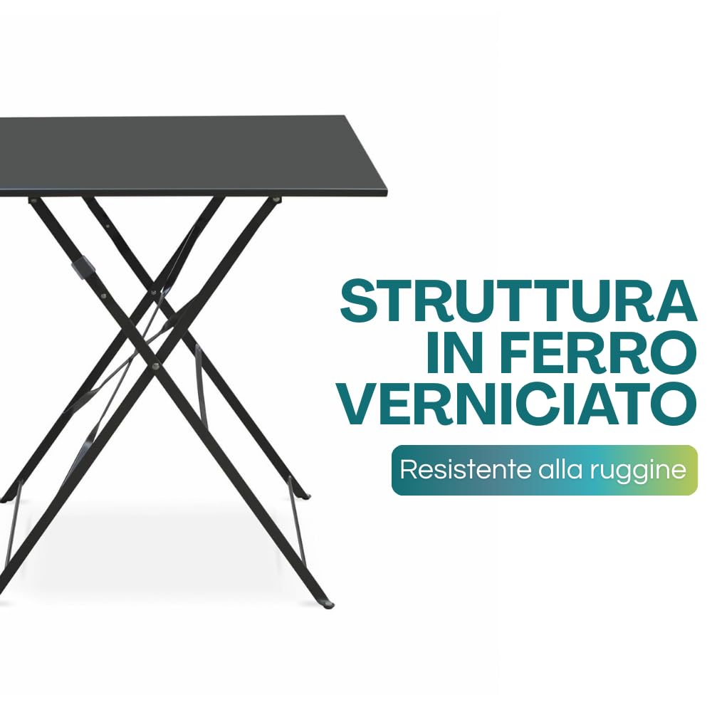 PALUPLUS Set da Bistrot 3 Pezzi, Tavolo Pieghevole QUADRATO 60x60x71 cm, 2 Sedie in Metallo 41x46x80 cm, Ideale per Balcone e Giardino, Design Elegante e Salvaspazio -7124F-15,8 (Grigio Antracite)