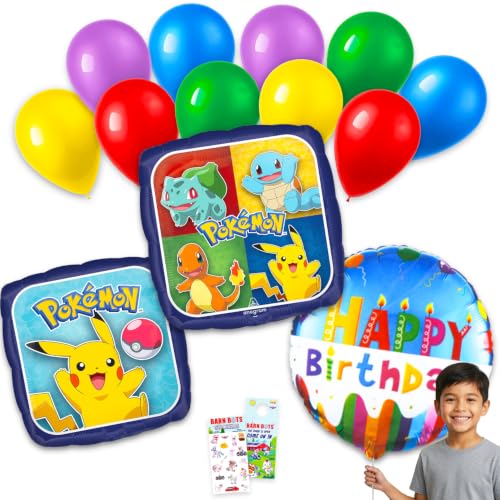 Lot de 13 ballons Pokémon – Lot de 2 ballons en aluminium avec pikachu, charmandre, bulbasaur, squirtle Plus, ballons d'anniversaire, autocollants, plus |...