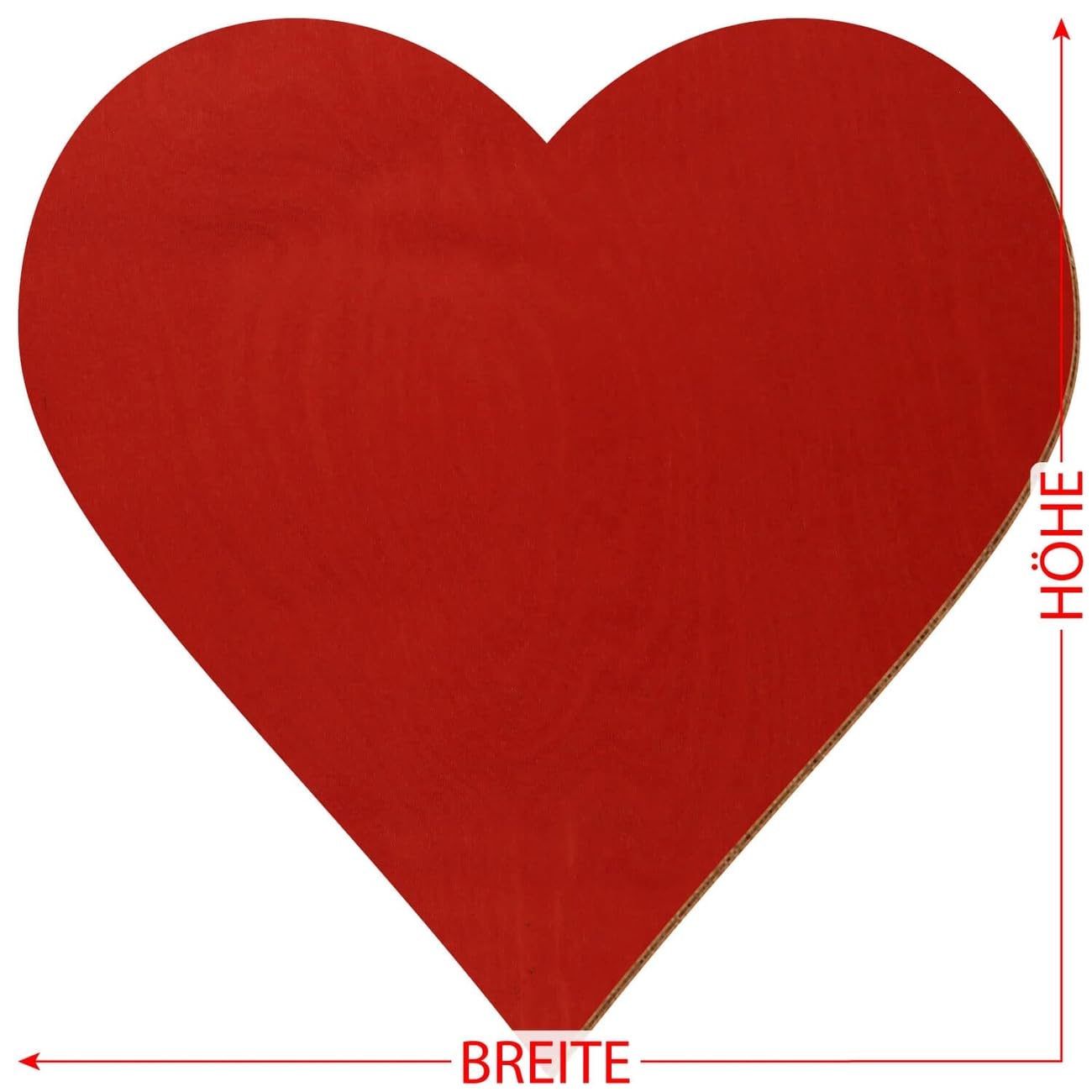 Cuore di legno rosso verniciato su entrambi i lati, decorazione fai da te, 3-50 cm, in compensato di betulla da 3 mm, disponibile singolarmente o in set, dimensioni: 12 cm, confezione da 10 pezzi