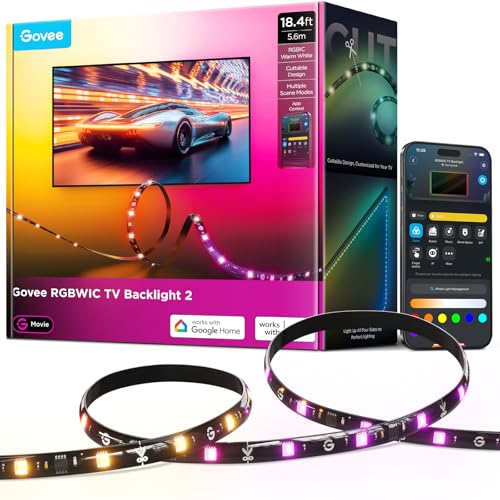 Govee TV LED Backlight 2 Cuttable for 32-86 Inch TVs, RGBWIC 5.6 m Strips, 210+ Scenes, Matter Enabled, Music Sync, App Control, Alexa, Easy DIY Installation