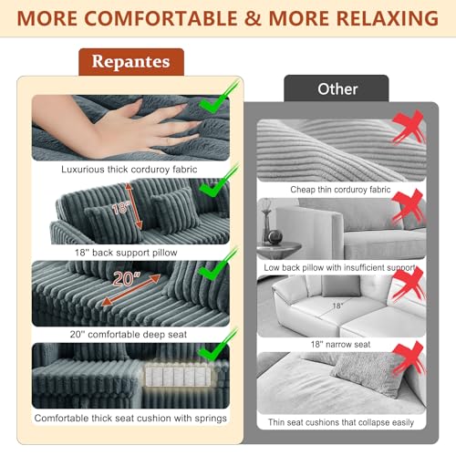 Image of 107'' Sectional Sleeper Sofa with Pull Out Bed, Storage Chaise, Adjustable Backrest, USB Charger, Cup Holder & Side Pocket, Fluffy Soft Corduroy U Shaped Couch for Living Room, Dark Grey